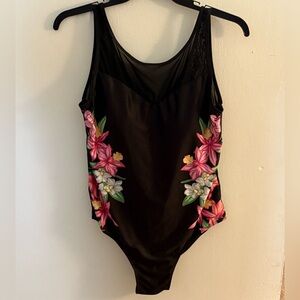 NWOT Nicole Miller Black and Pink Floral One Piece Swimsuit
